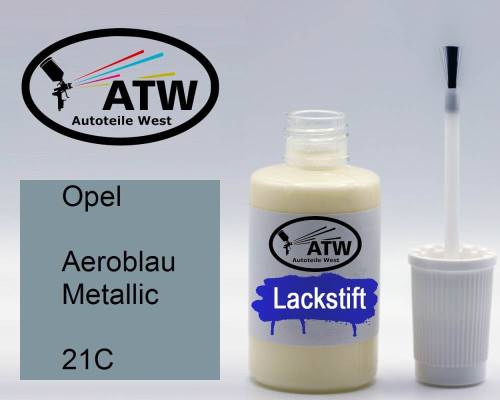 Opel, Aeroblau Metallic, 21C: 20ml Lackstift, von ATW Autoteile West.